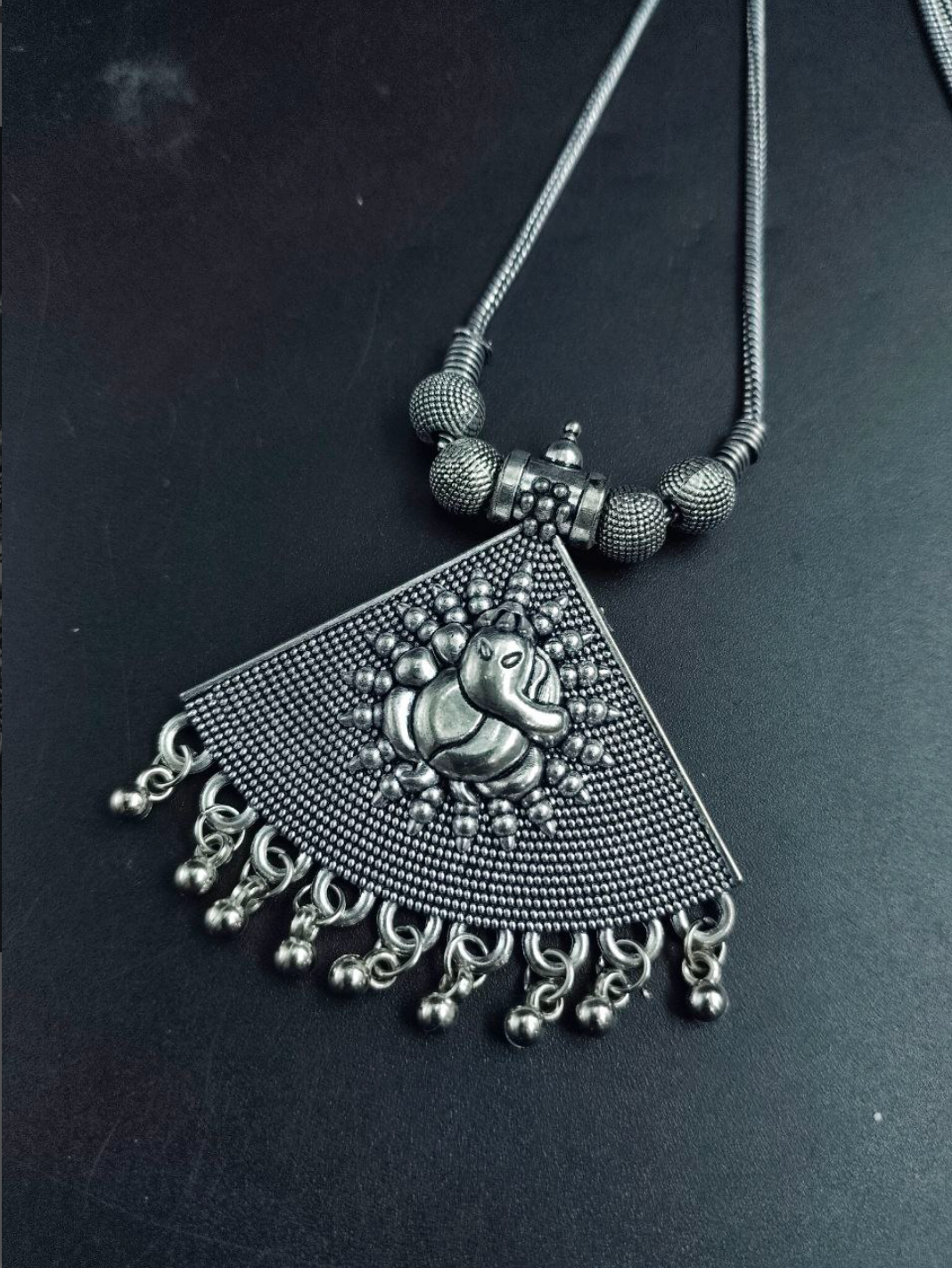 Designer Ganesha Silver Plated Necklace Set