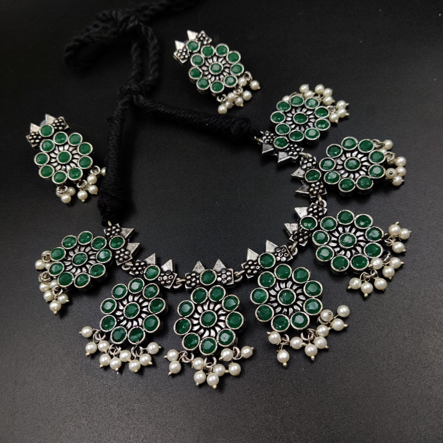Ethnic Oxidised Stone Choker Set