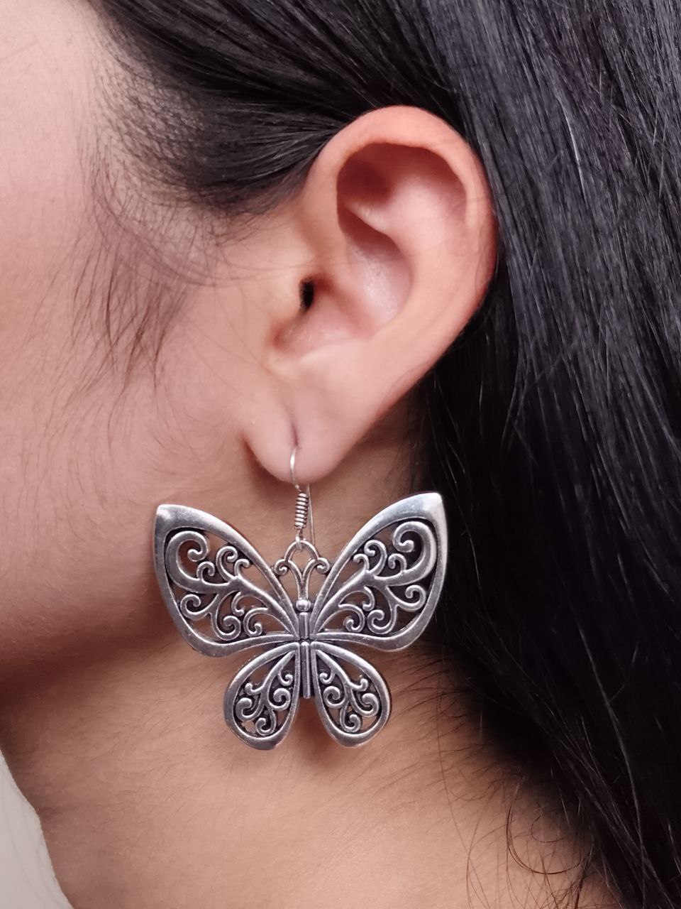 German Silver Butterfly Dangler Earrings