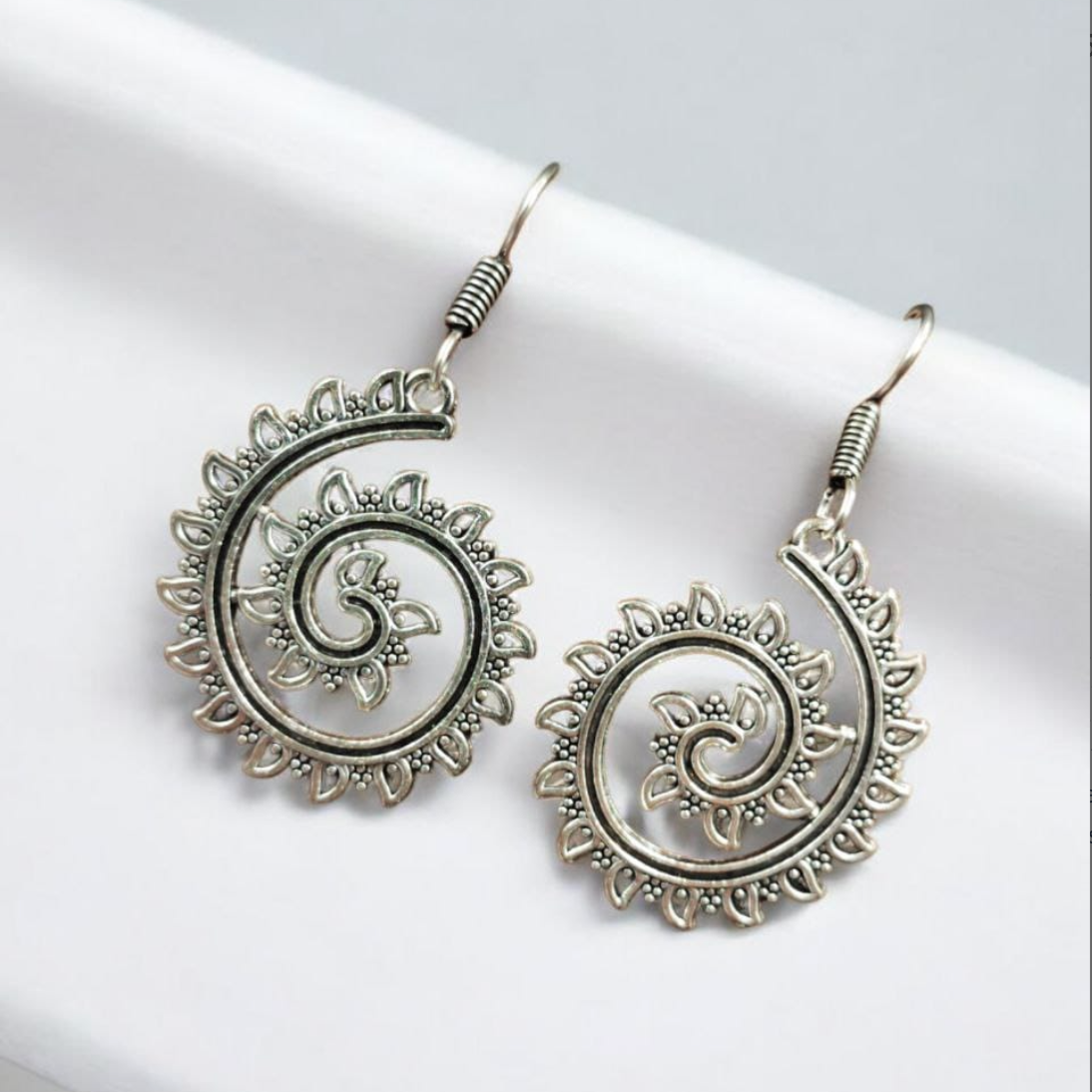 Lightweight Unique Oxidised Silver Plated Hook Earrings