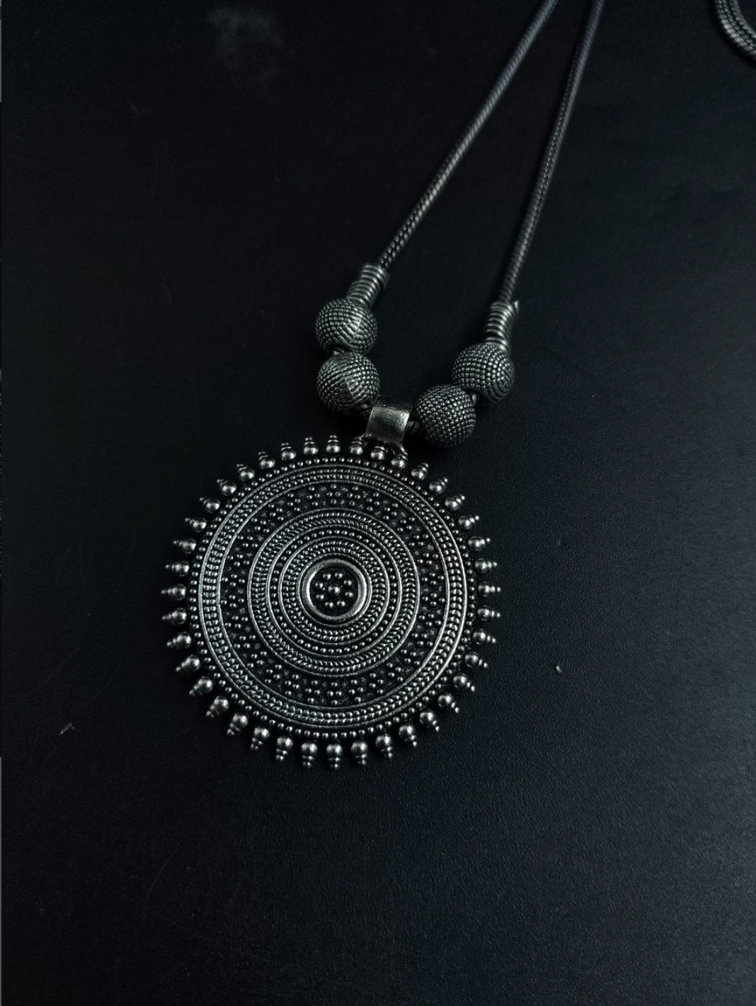Designer Round Shape Chain Pendant German Silver Necklace