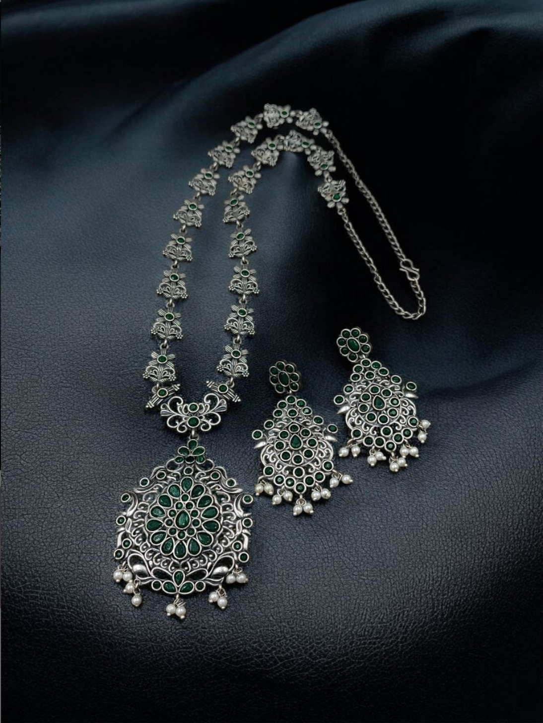 Silver Replica Long Haram Necklace | Traditional Heritage Oxidised Jewellery