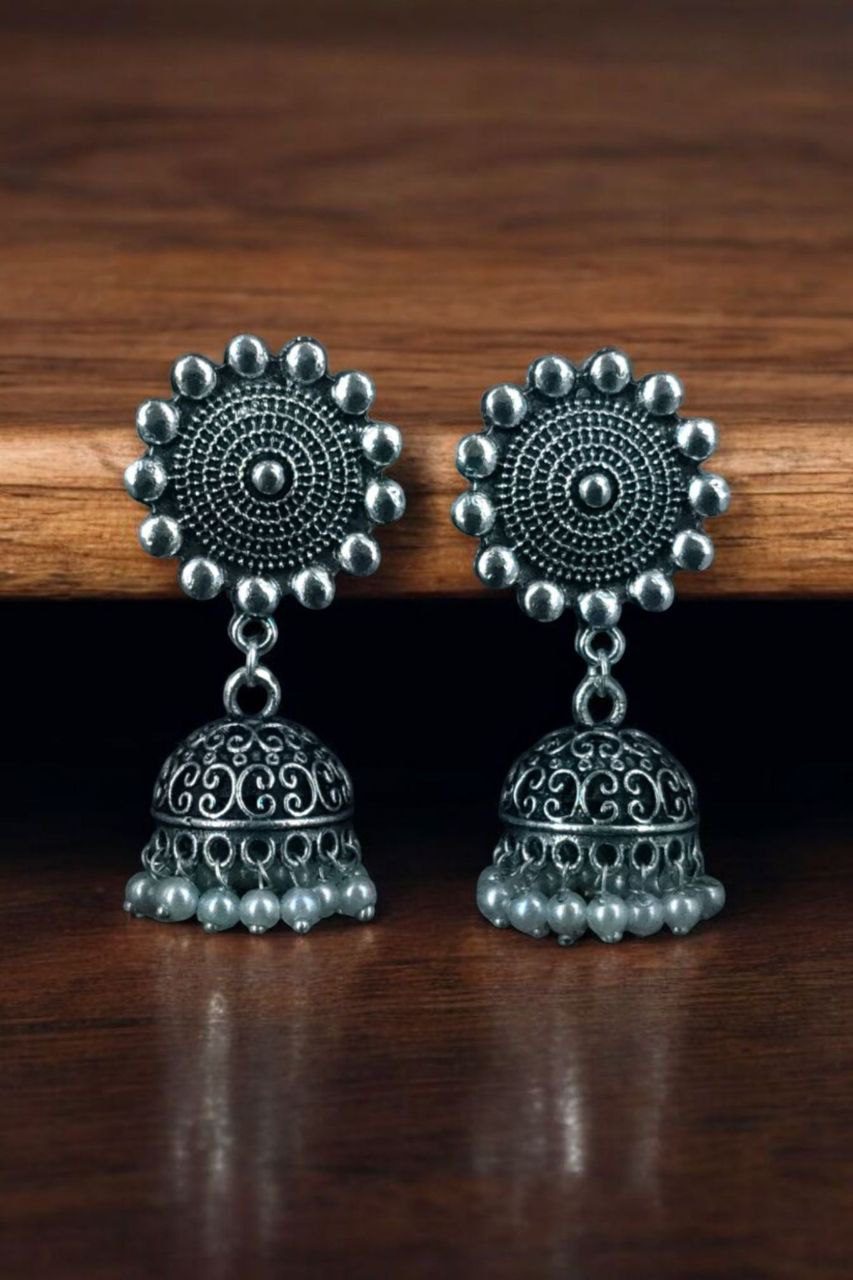 Traditional German Silver Jhumka Earrings