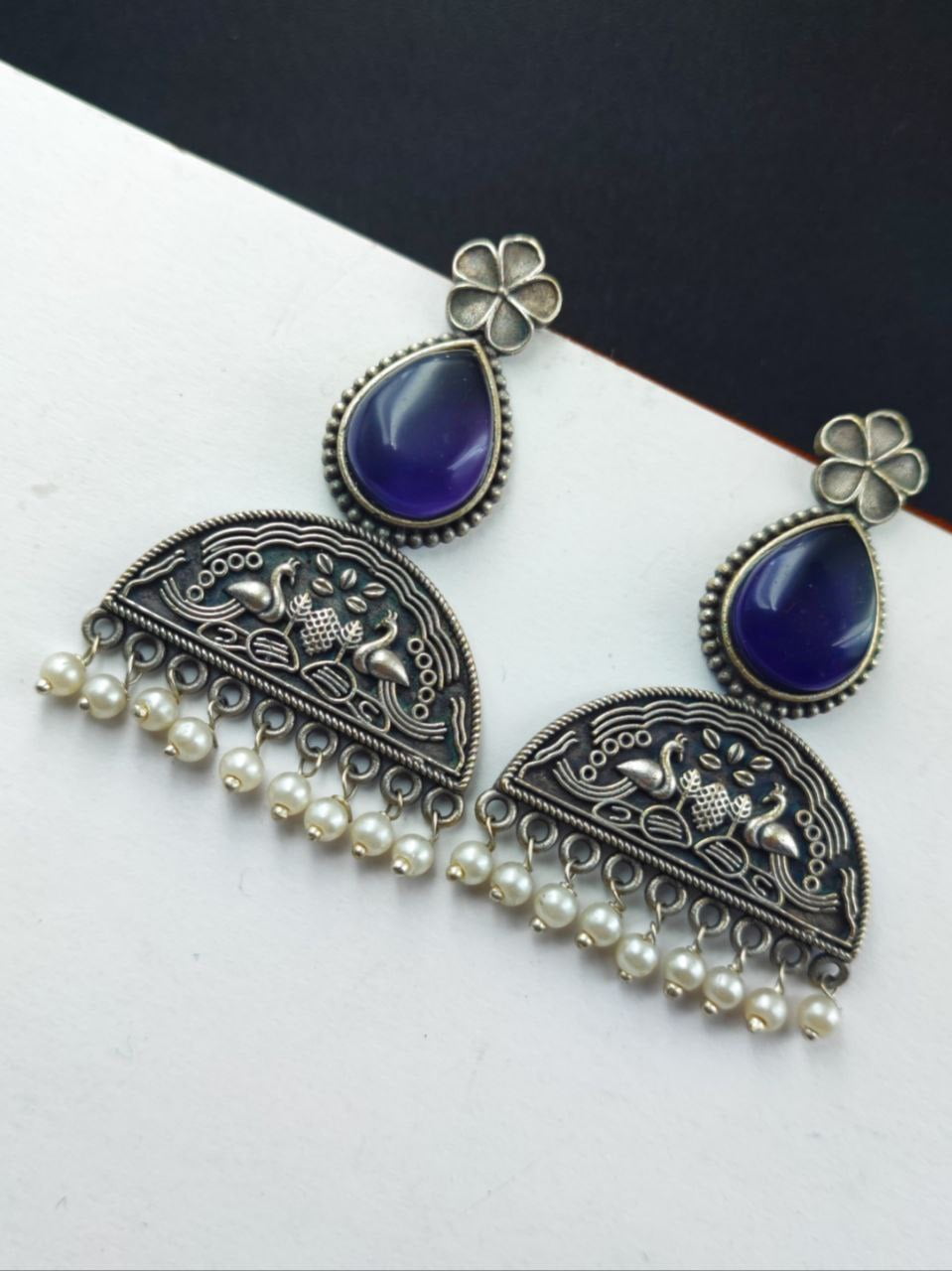 Peacock Stud Earrings – Silver Look alike Monalisa Stone Earring