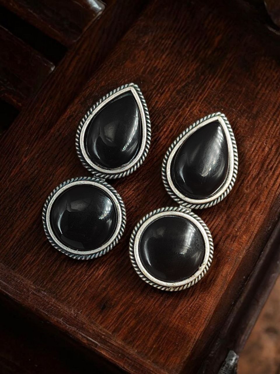Adorable Dual Monalisa Stone Silver Look Like Earrings