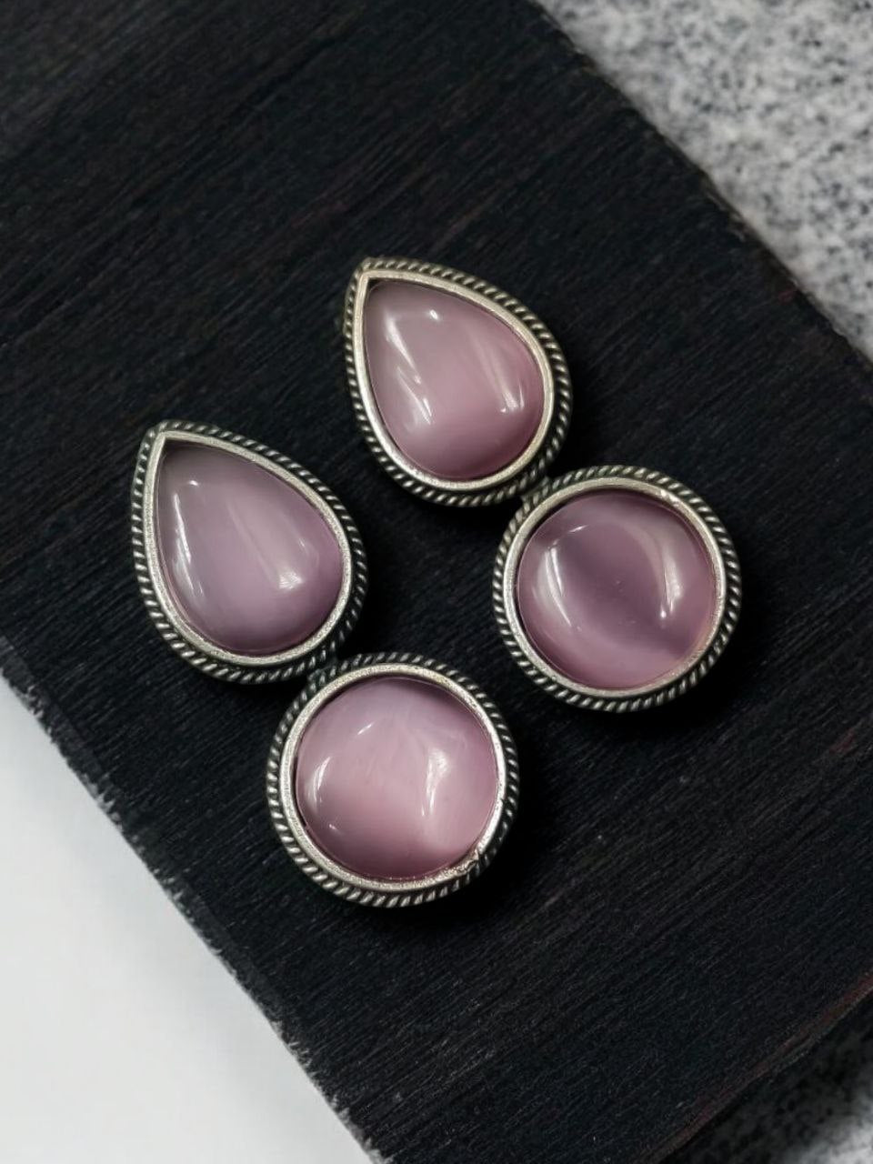 Adorable Dual Monalisa Stone Silver Look Like Earrings