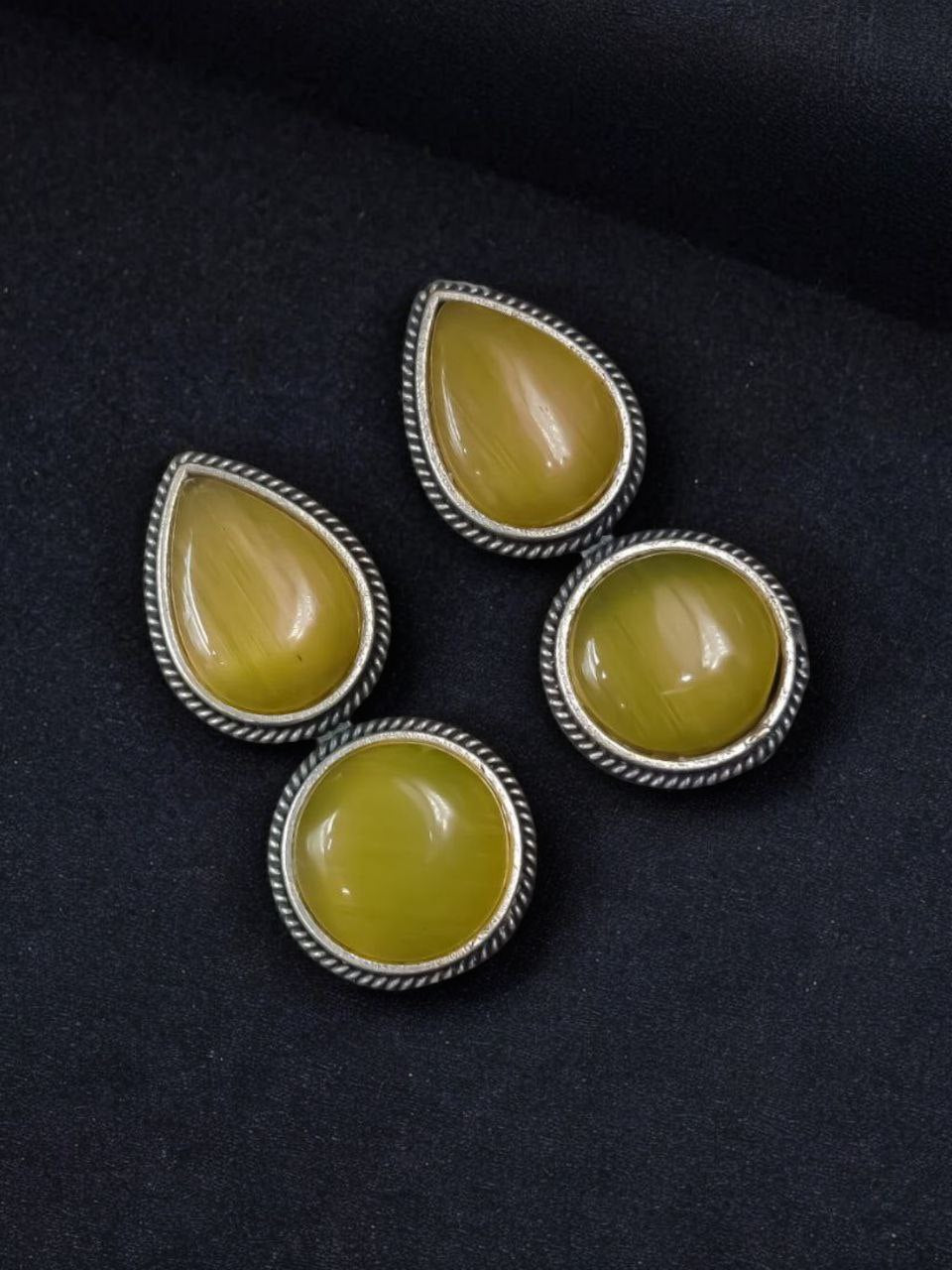 Adorable Dual Monalisa Stone Silver Look Like Earrings