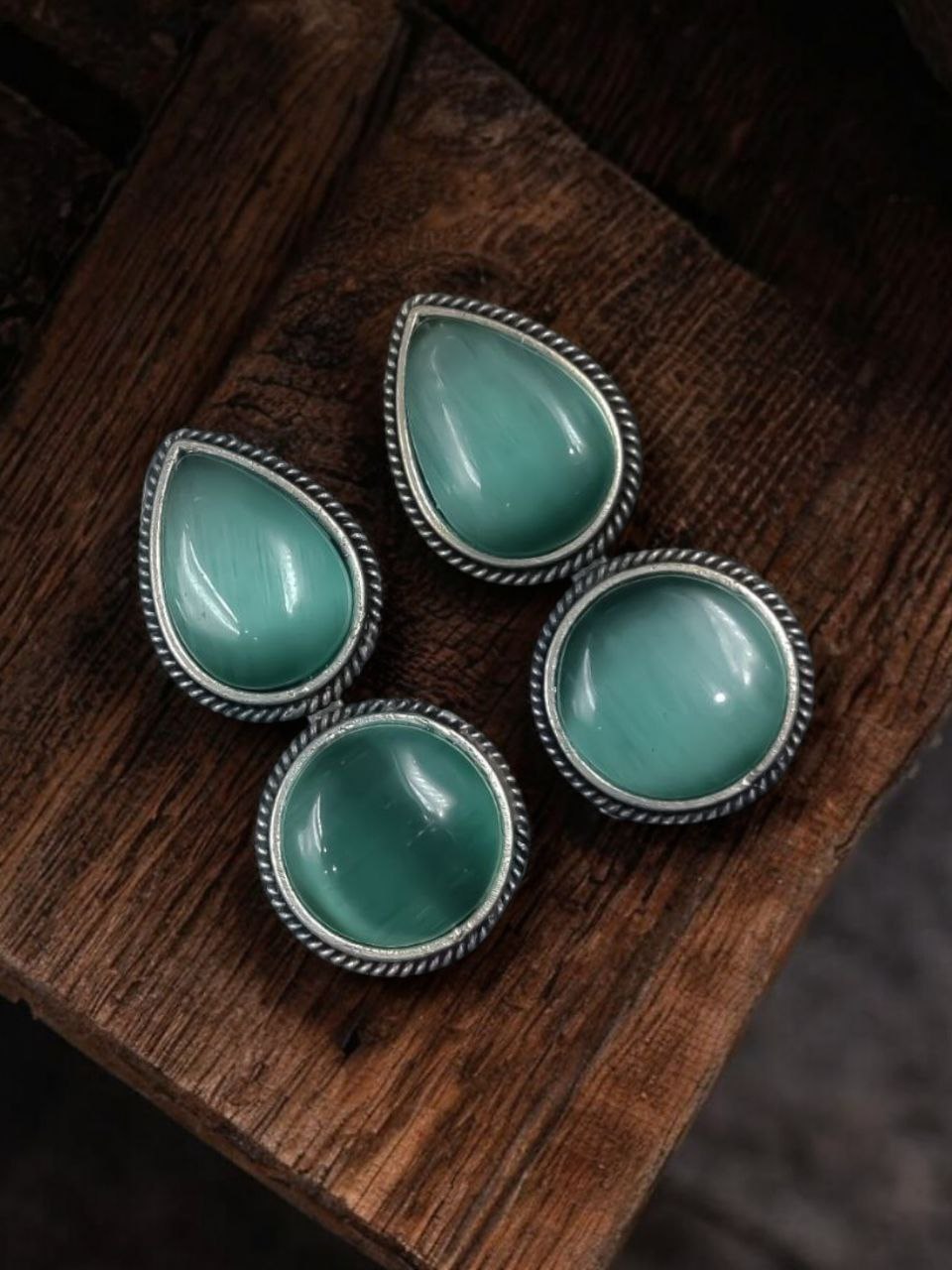 Adorable Dual Monalisa Stone Silver Look Like Earrings