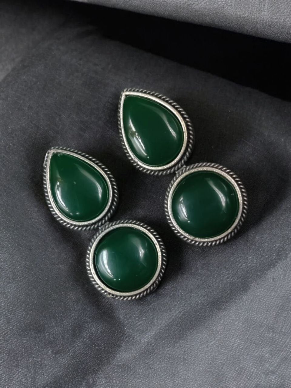 Adorable Dual Monalisa Stone Silver Look Like Earrings