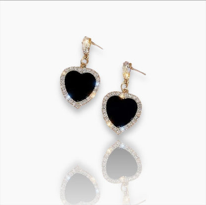 Heart Shape Pendant Drop Rhinestone Earrings