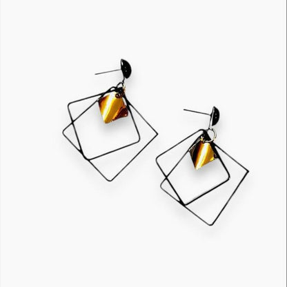 Piercing Concise Style Alloy Double Square Dangle Earrings