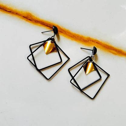 Piercing Concise Style Alloy Double Square Dangle Earrings
