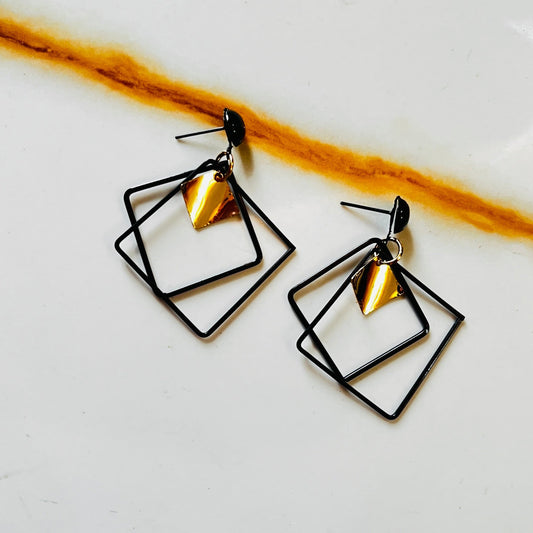 Piercing Concise Style Alloy Double Square Dangle Earrings