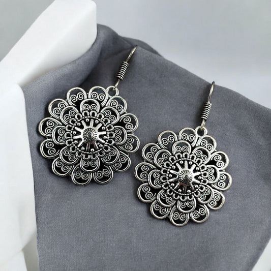 Oxidised Flower Art Earrings | Adorable Hook Design Earrings