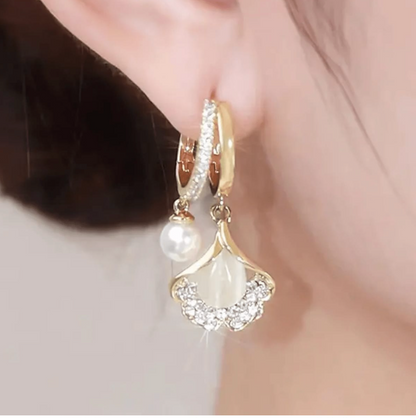 Celebrity Inspired Stylish Hanging Pearl Floral Earrings