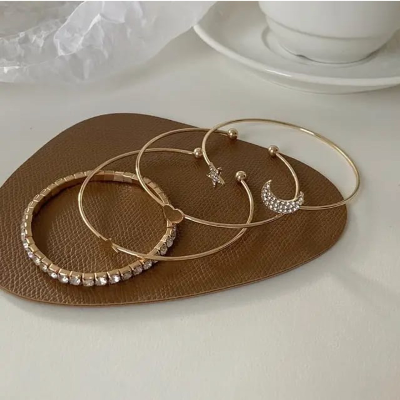 American Diamond Multilayer Star and Moon Bracelet