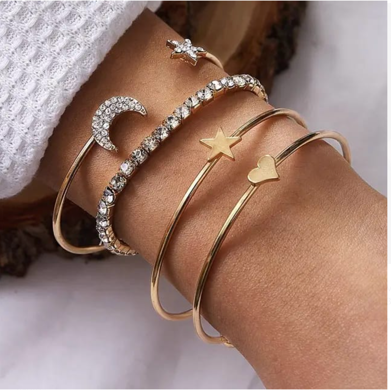 American Diamond Multilayer Star and Moon Bracelet