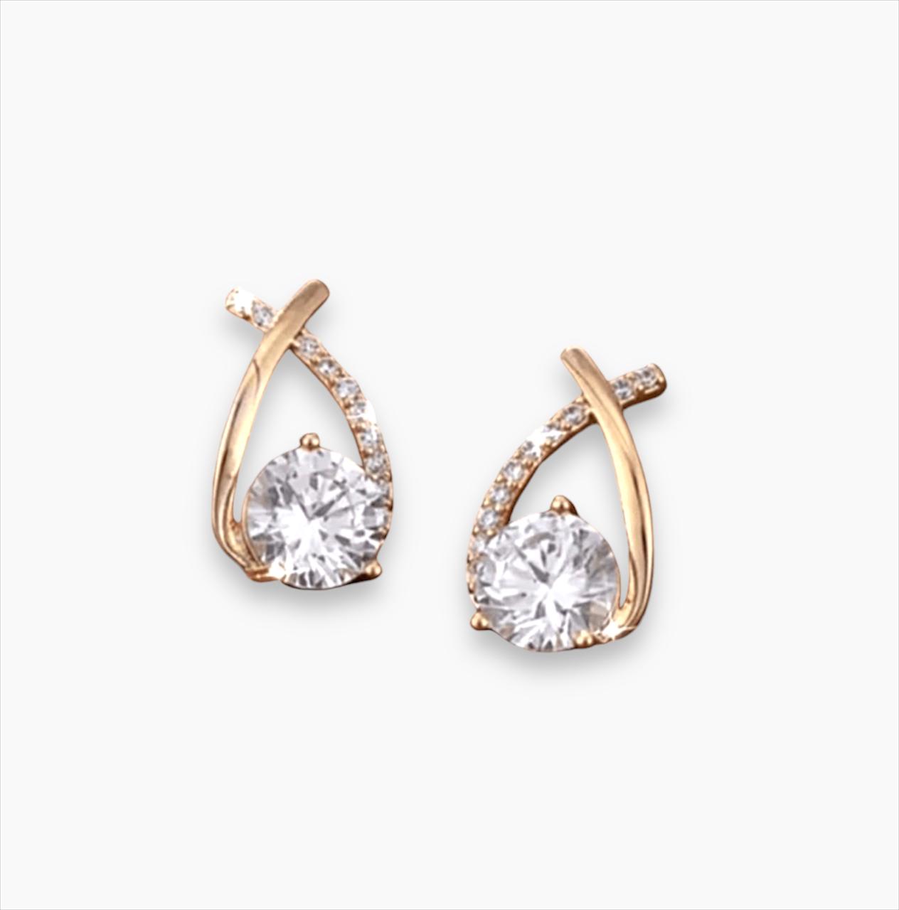 Crystal Cross Cubic Zirconia Gold Plated Diamond Stud Earrings