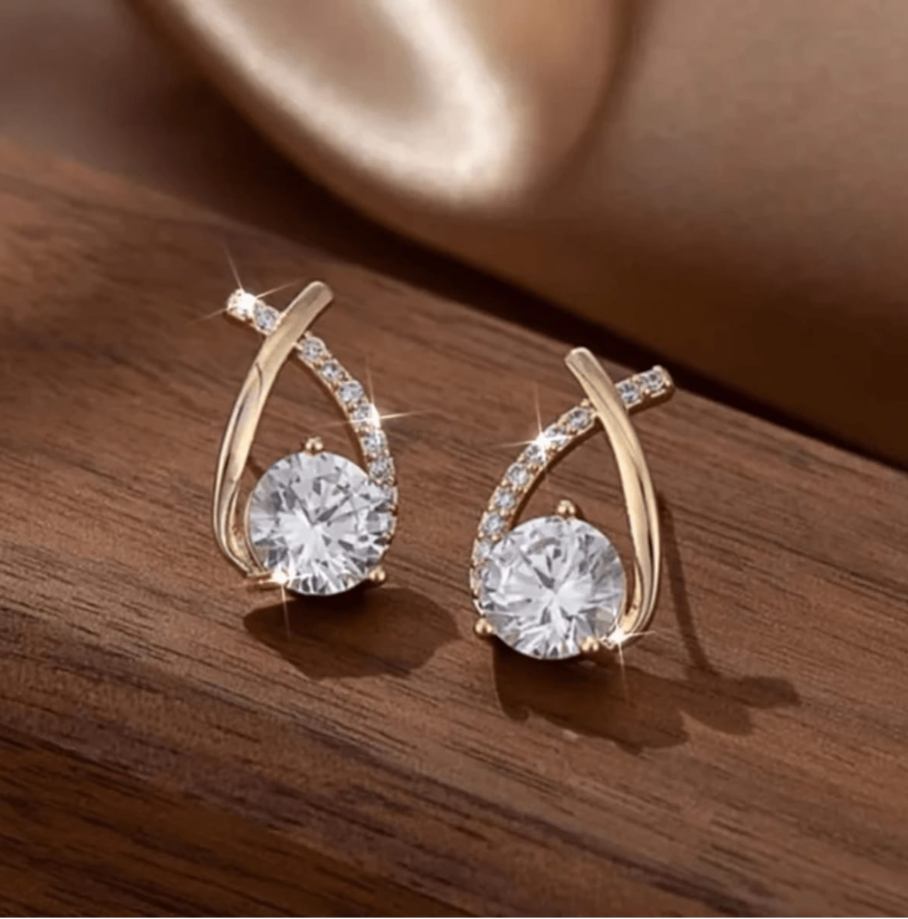 Crystal Cross Cubic Zirconia Gold Plated Diamond Stud Earrings