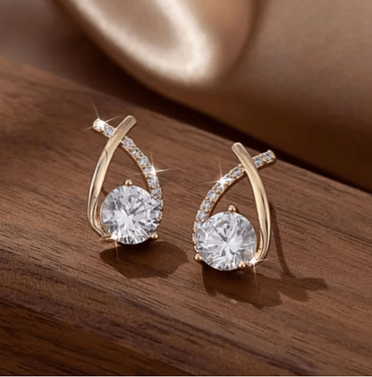 Crystal Cross Cubic Zirconia Gold Plated Diamond Stud Earrings