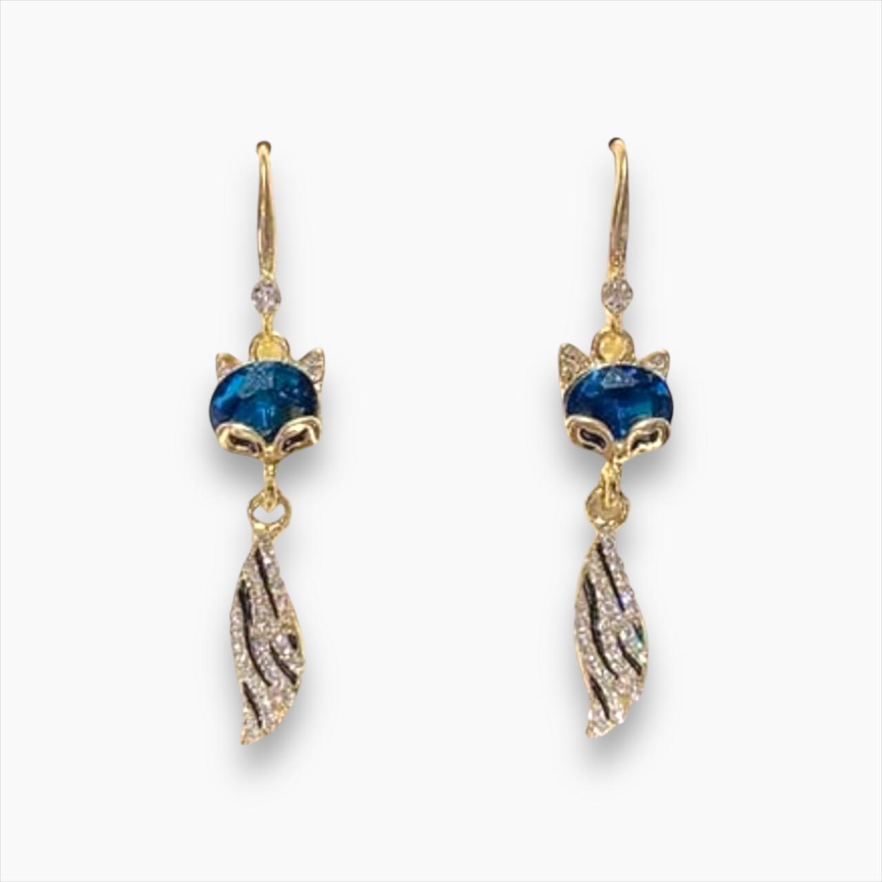 Fox Style Gold Plated Crystal Drop Earrings