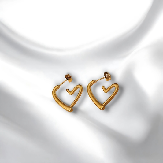 Western Stylish Stainless Steel Gold Plated Anti Tarnish Heart Hoop Earring