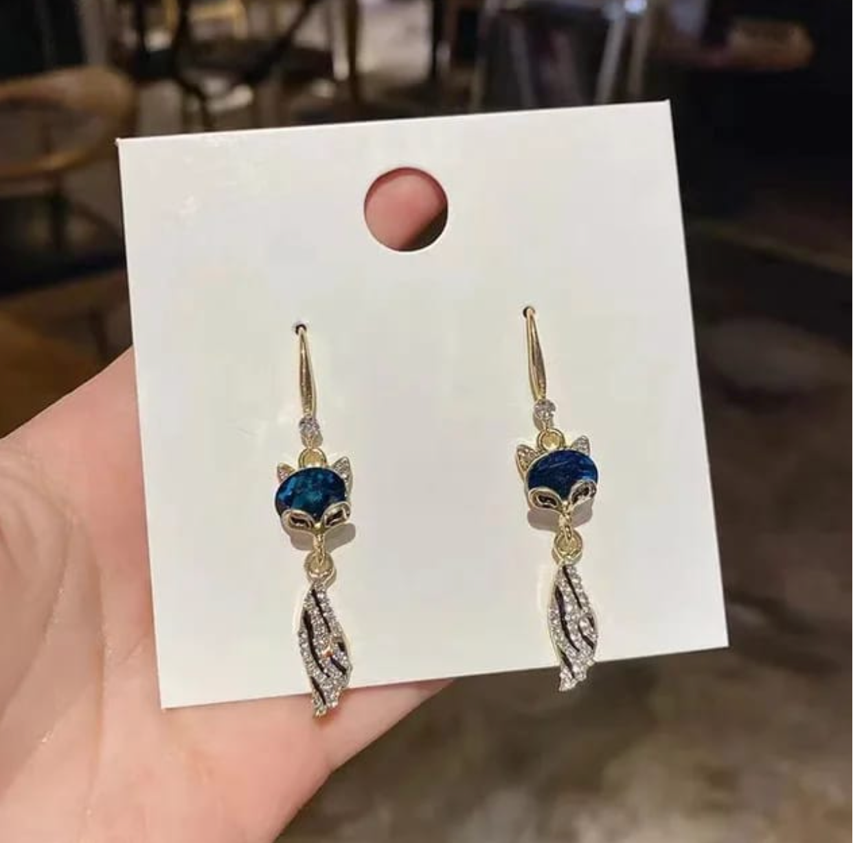 Fox Style Gold Plated Crystal Drop Earrings