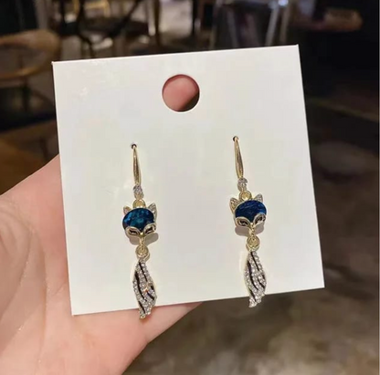 Fox Style Gold Plated Crystal Drop Earrings
