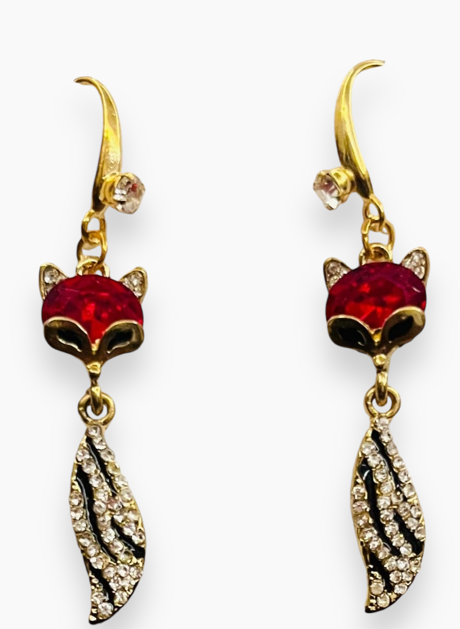 Fox Style Gold Plated Crystal Drop Earrings