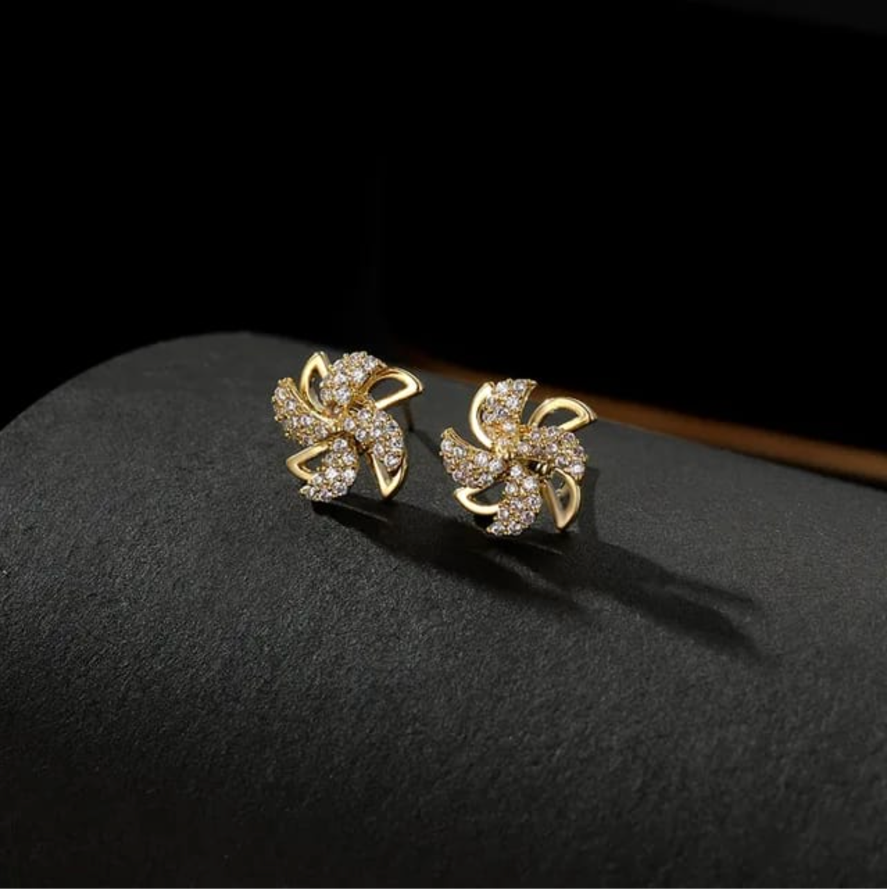 Spinner Clover Flower Shaped Gold Plated Stud Earrings