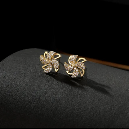 Spinner Clover Flower Shaped Gold Plated Stud Earrings