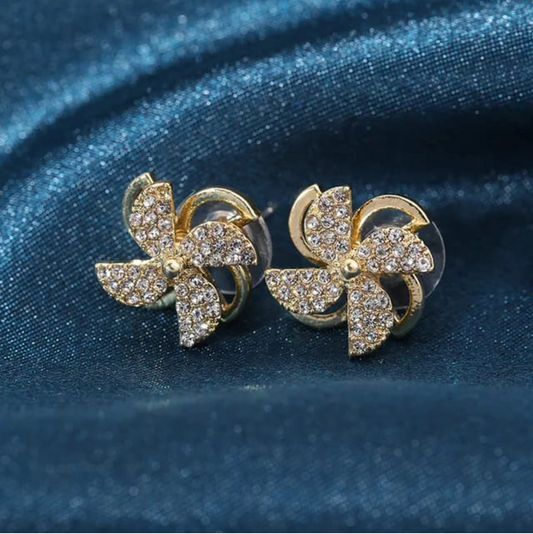 Spinner Clover Flower Shaped Gold Plated Stud Earrings