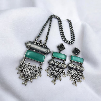 Antique Touch Silver Look Monalisa Stone Chain Necklace Set