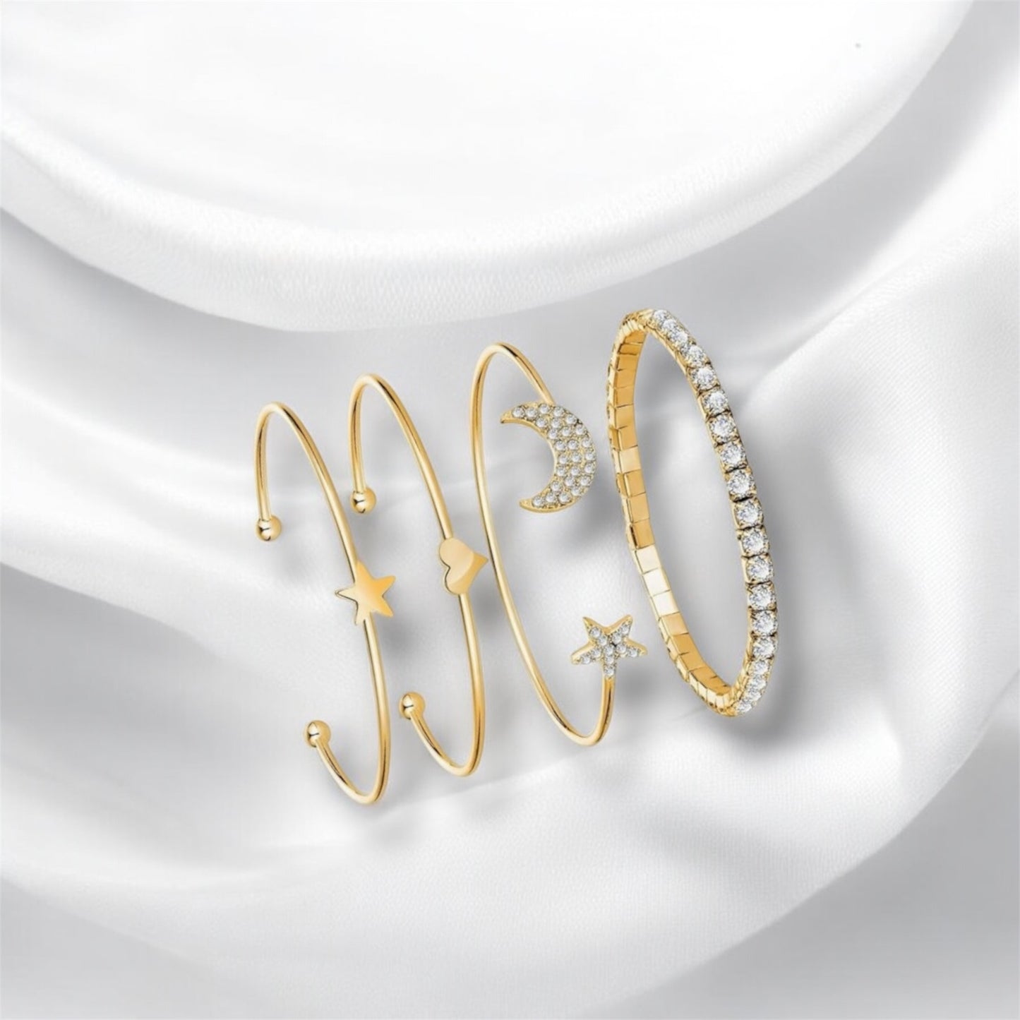 American Diamond Multilayer Star and Moon Bracelet