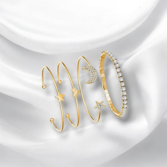 American Diamond Multilayer Star and Moon Bracelet