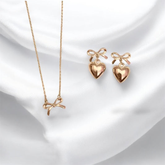 Elegant Bow Heart Pendant Set