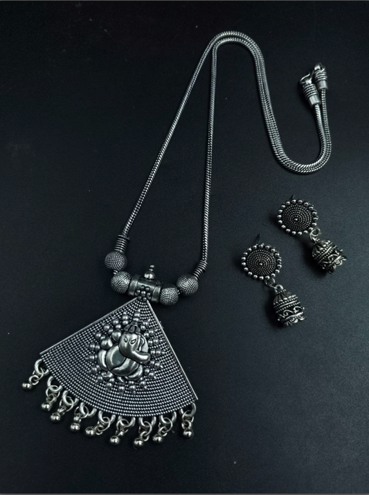 Designer Ganesha Silver Plated Necklace Set