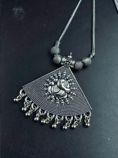 Designer Ganesha Silver Plated Necklace Set