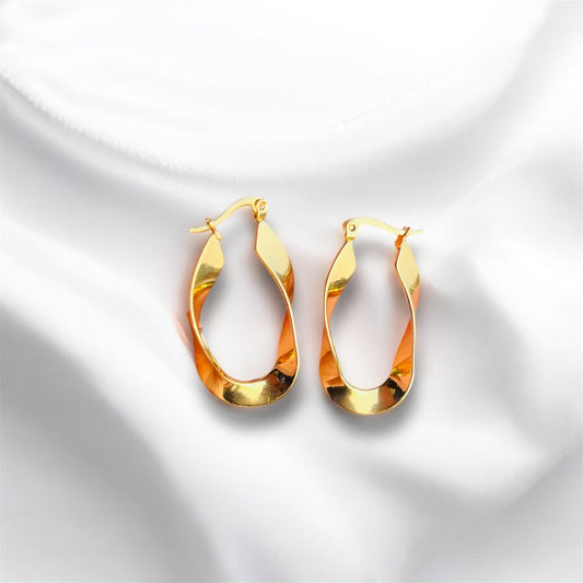 Stunning Anti Tarnish 18K Gold Plated Twisted Hoop Earrings