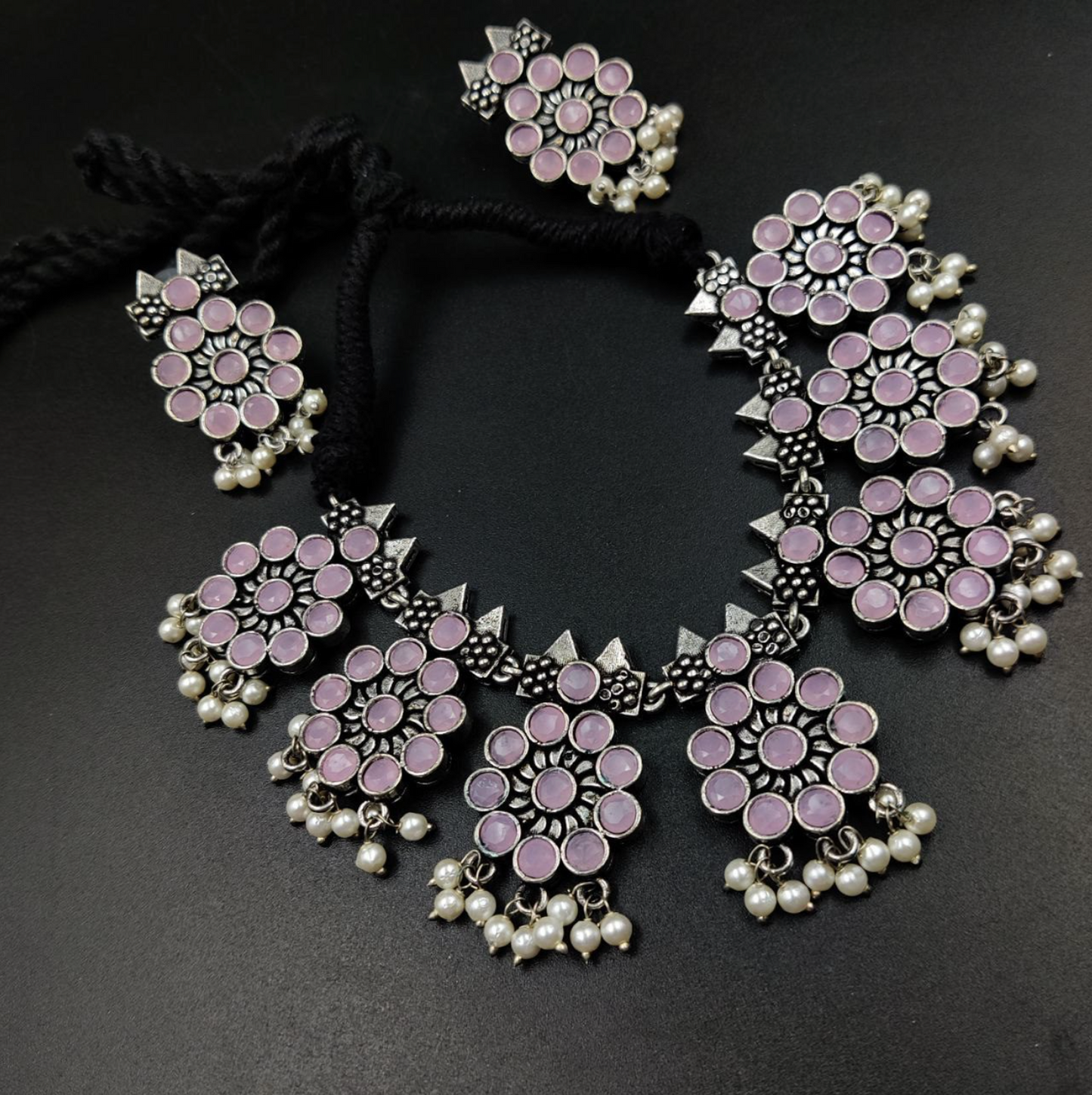 Ethnic Oxidised Stone Choker Set