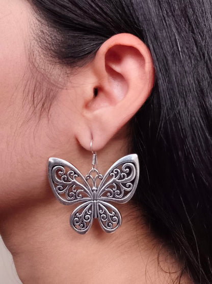 German Silver Butterfly Dangler Earrings