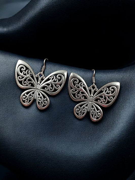 German Silver Butterfly Dangler Earrings
