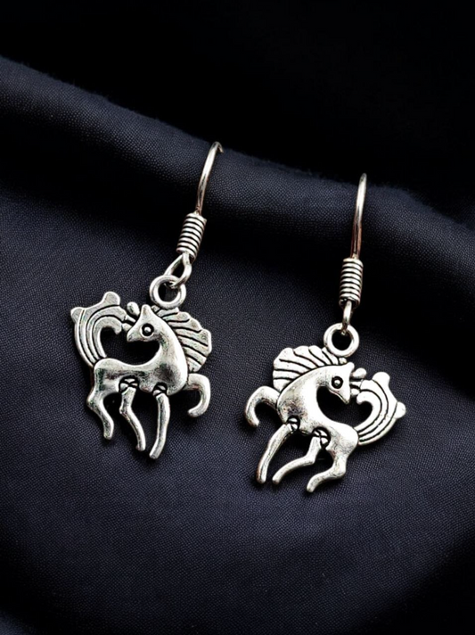German Silver Designer Horse Earrings