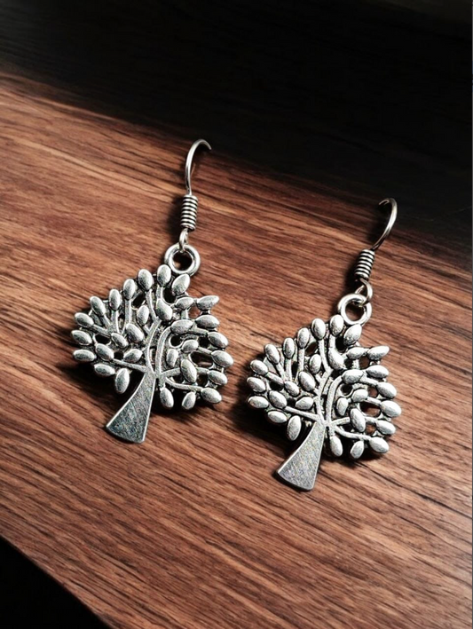 German Silver Designer Tree Hook Earrings