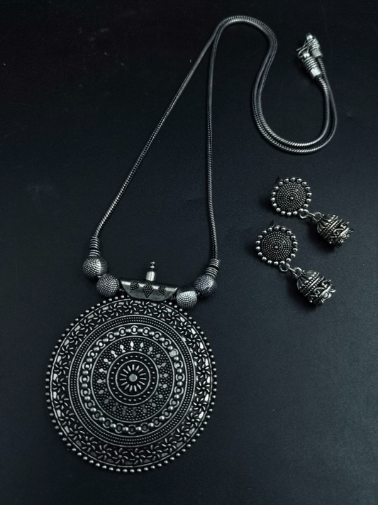German Silver Floral Art Round Shape Necklace