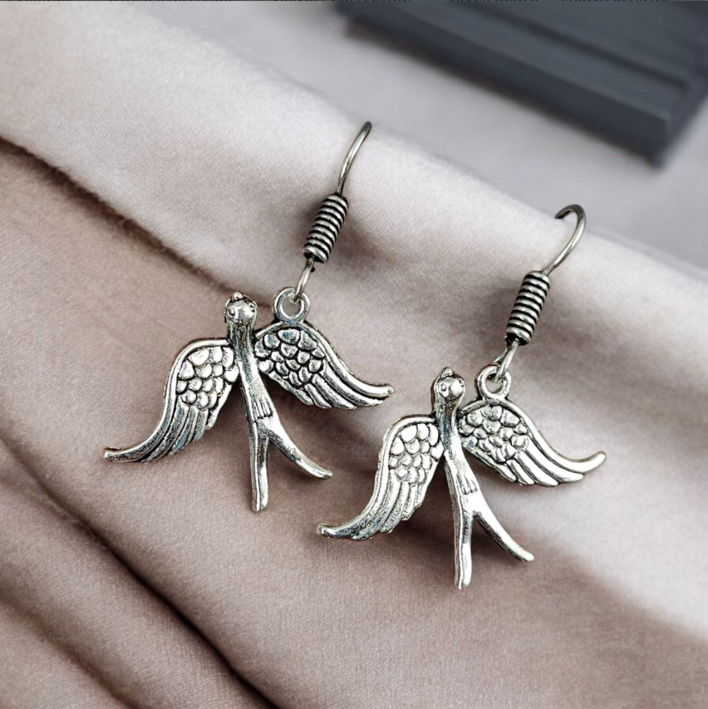 German Silver Hook Design Oxidised Bird Earrings