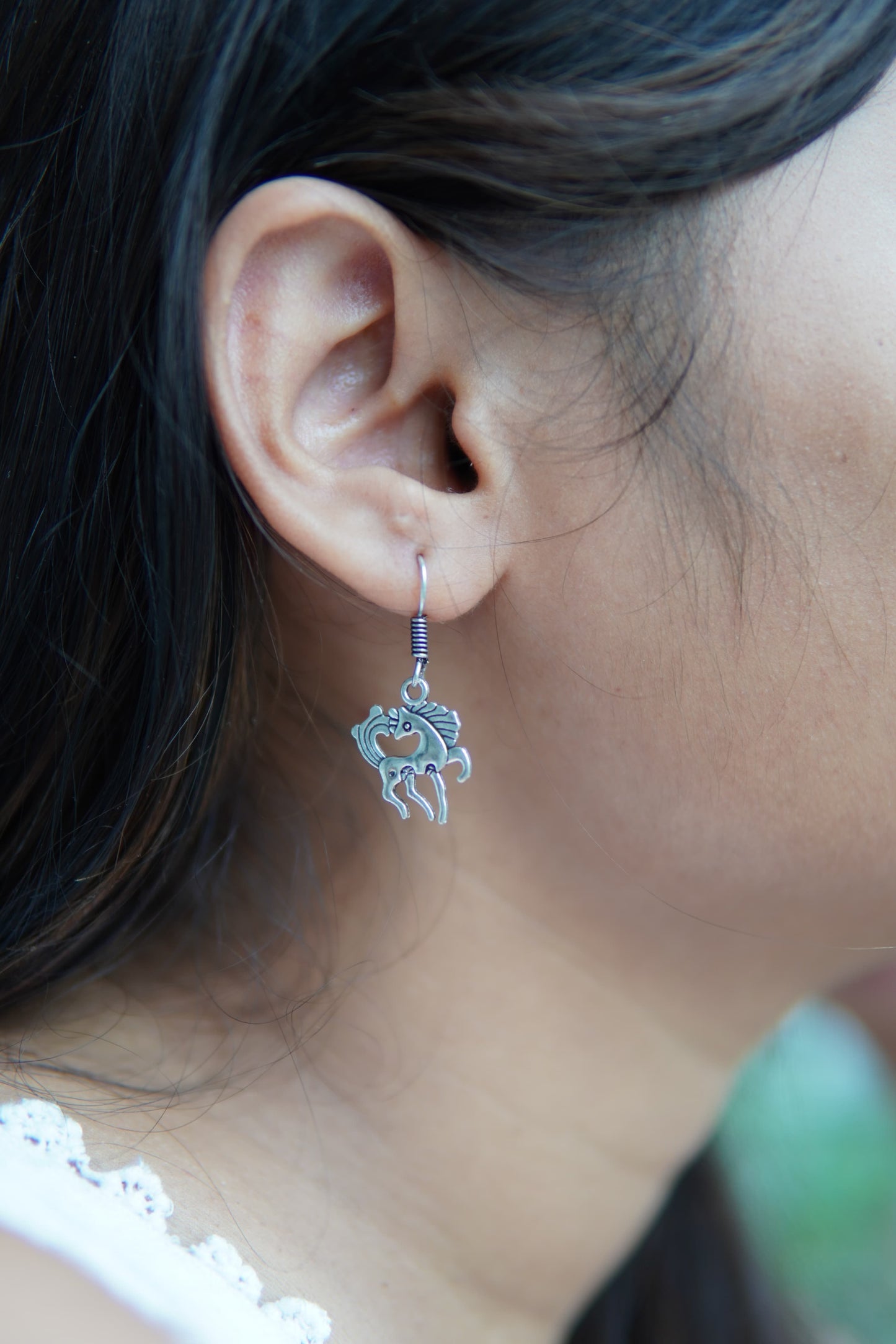 German Silver Designer Horse Earrings