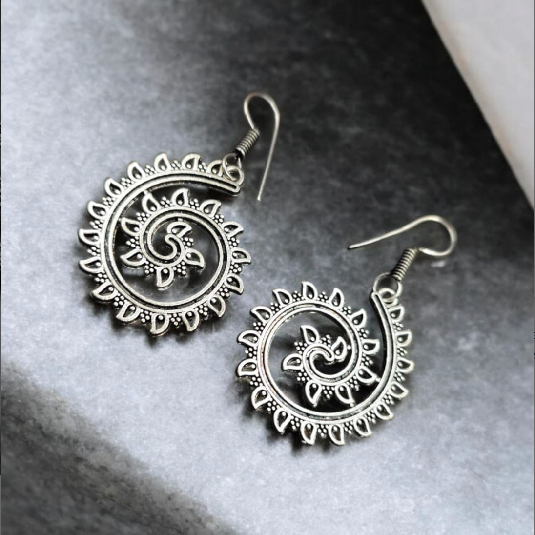 Lightweight Unique Oxidised Silver Plated Hook Earrings