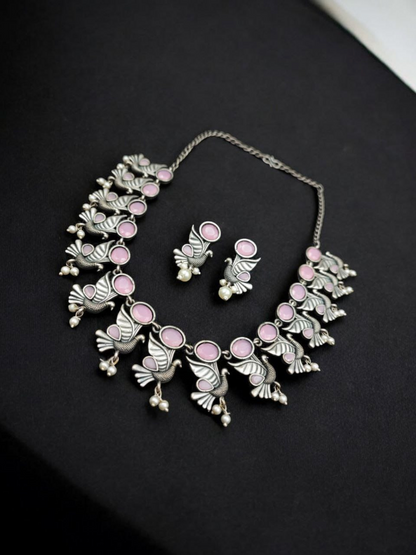 Oxidised Bird Design Choker Necklace Set | Traditional Jaipur Jewellery