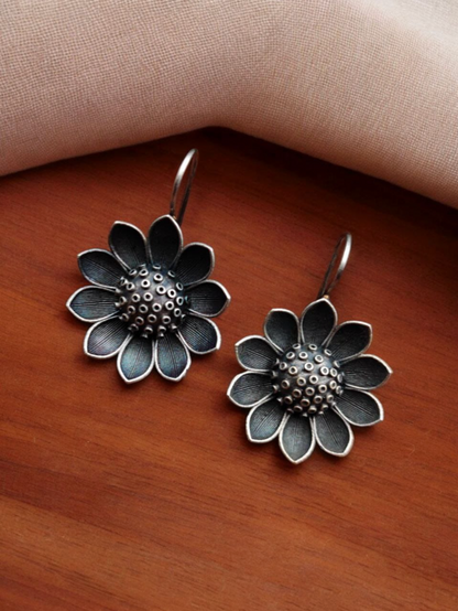 Oxidised Flower Hook Style Earrings
